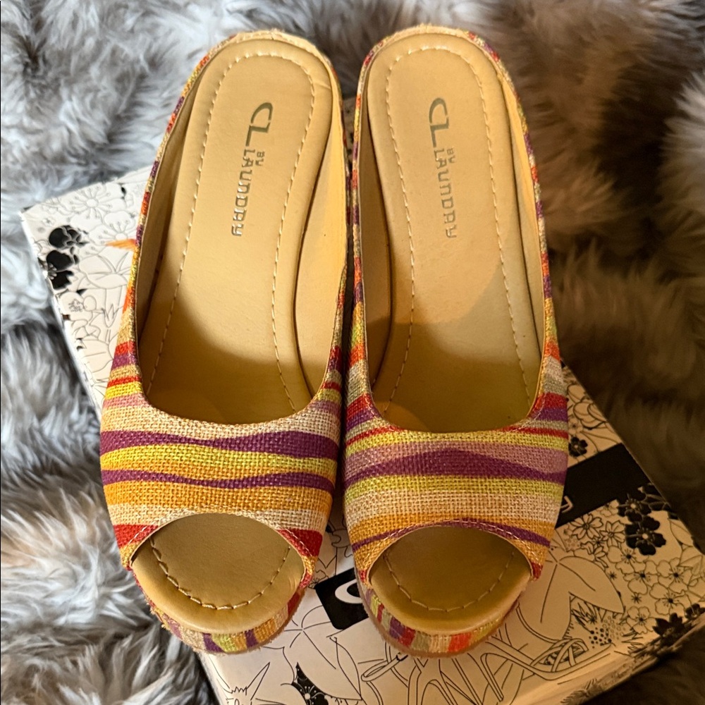 CL by Laundry Women's Striped Peep Toe Mules
